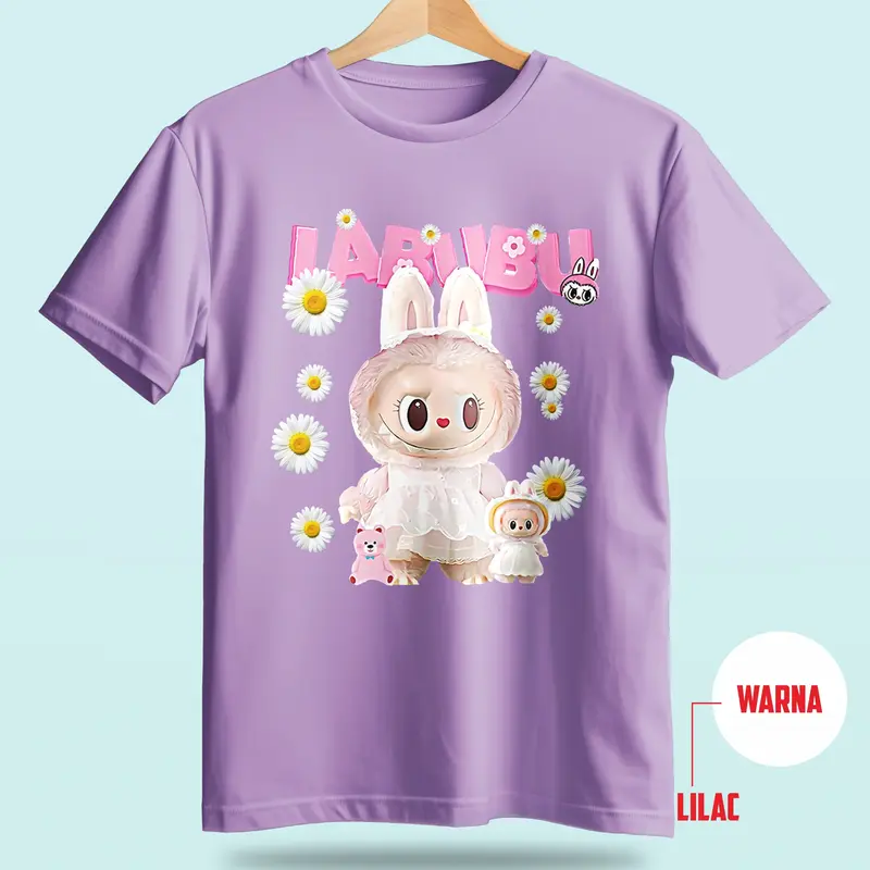 Baju Kaos couple untuk Anak dan Dewasa Labubu Bunga Premium Katun Combed 30s untuk Anak dan Dewasa, Usia 3-11 Tahun, Distro Fashion Wanita Keluarga Pasangan Motif Cewek Atasan Ibu Pendek Oblong baju labubu Setelan Panjang Sarimbit 1