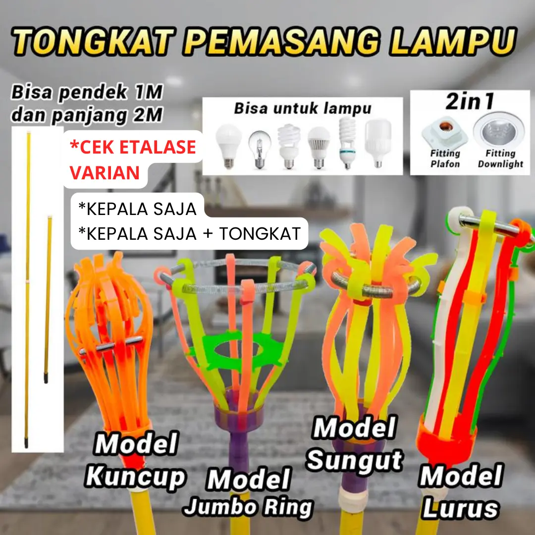 Tongkat Stick Pengganti Pemasang Bohlam Lampu Downlight 2in1 Serbaguna 2 Meter Safety Alat Pasang Lampu Aman Plastik yang tinggi