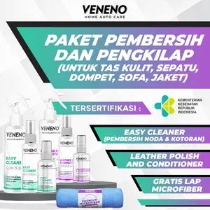 Paket Best Seller Isi 2 - Pembersih dan Pengkilap Tas, Sofa, Sepatu, Dompet & Jaket Kulit Free Lap Microfiber - By VENENO
