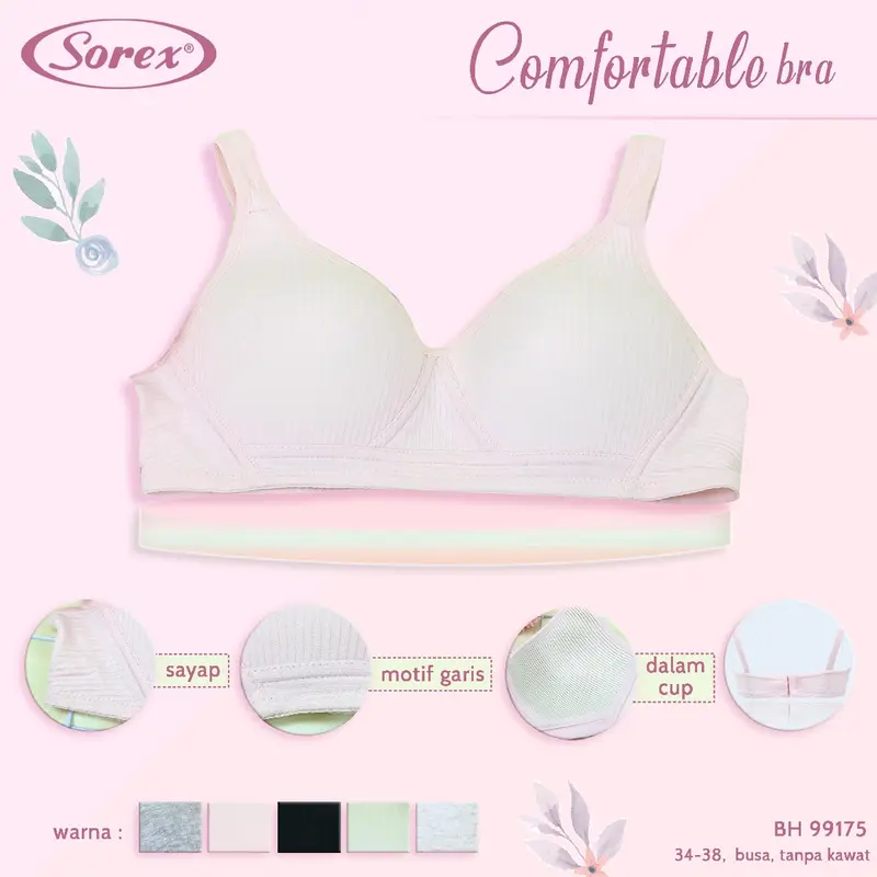 PAKET ISI 1PCS, 2PCS SOREX BRA TANPA KAWAT CUP A-B 99175 0