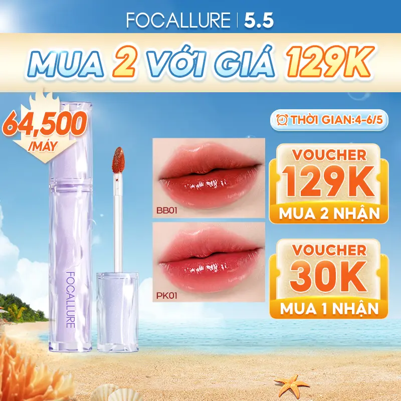 【89K VOUCHER】FOCALLURE Son Tint Bóng Hỗ Trợ Môi Căng Bóng Mọng Nước Phong Cách Hàn Quốc Trong Veo Đầy Đặn Sắc Tố Cao Hỗ Trợ Dưỡng Ẩm Môi