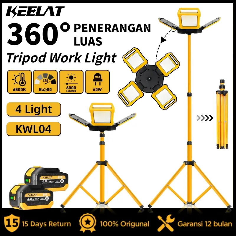 KEELAT Lampu Kerja Tripod LED 20V Portable 270 Cocok Untuk Renovasi, Bengkel, Kerja Malam KWL04 COD