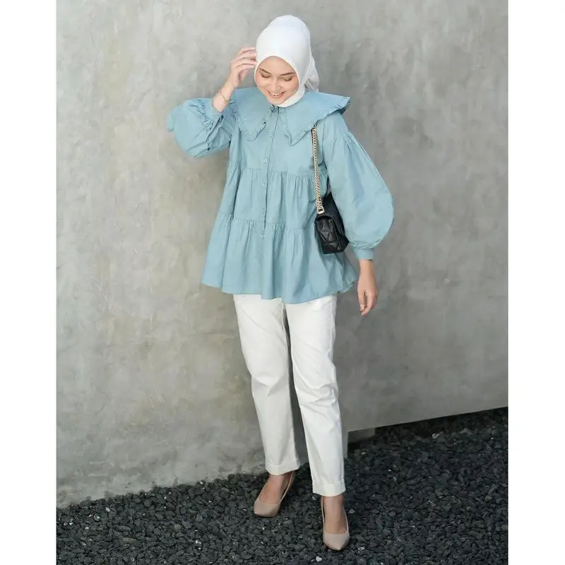BLOUSE KOREA - LAMIA BLOUSE Busui Katun Rempel Panjang Wanita 7