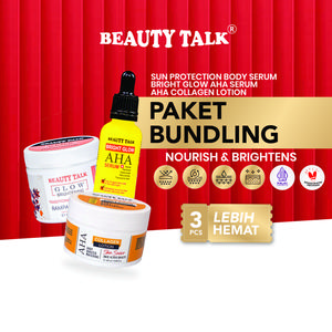 [Bundling hemat - 3 Pcs] BEAUTY TALK AHA Collagen Lotion 100ML + BEAUTY TALK Bright Glow AHA Serum 30ML+  BEAUTY TALK Scrub Rampah Rantak 200ML  I  Eksfoliasi, Mencerahkan, dan Melembabkan Kulit