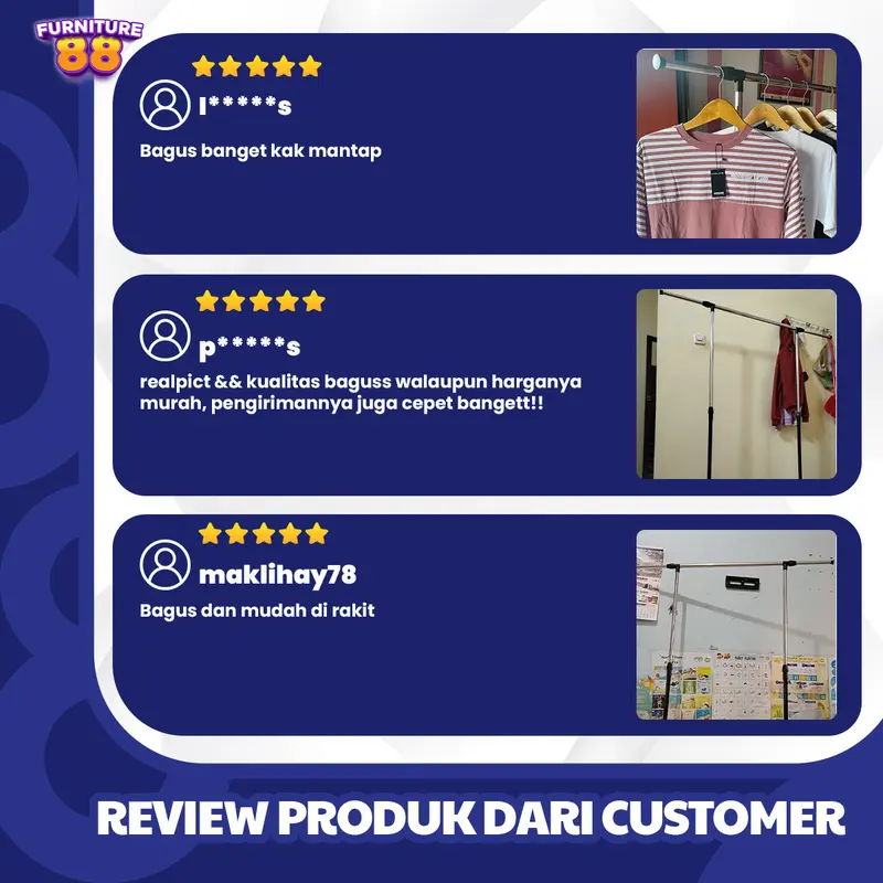 FURNITUR88 Stand Hanger Gantungan Baju Single Bahan Pipa Besi Stainless Dengan Roda Plastik ABS Untuk Gantungan Pakaian Handuk DLL COD 6