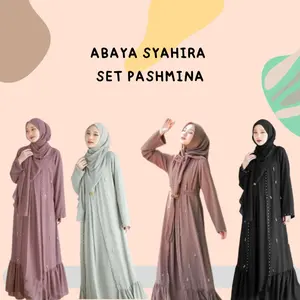 𝕼𝖚𝖊𝖊𝖓 Abaya Dubai Wanita Arabic Terlaris Abaya Syahira Set Pashmina Bahan CerutyBabyDoll Kekinian Gamis Wanita Full Furing Gamis Polos Terbaru