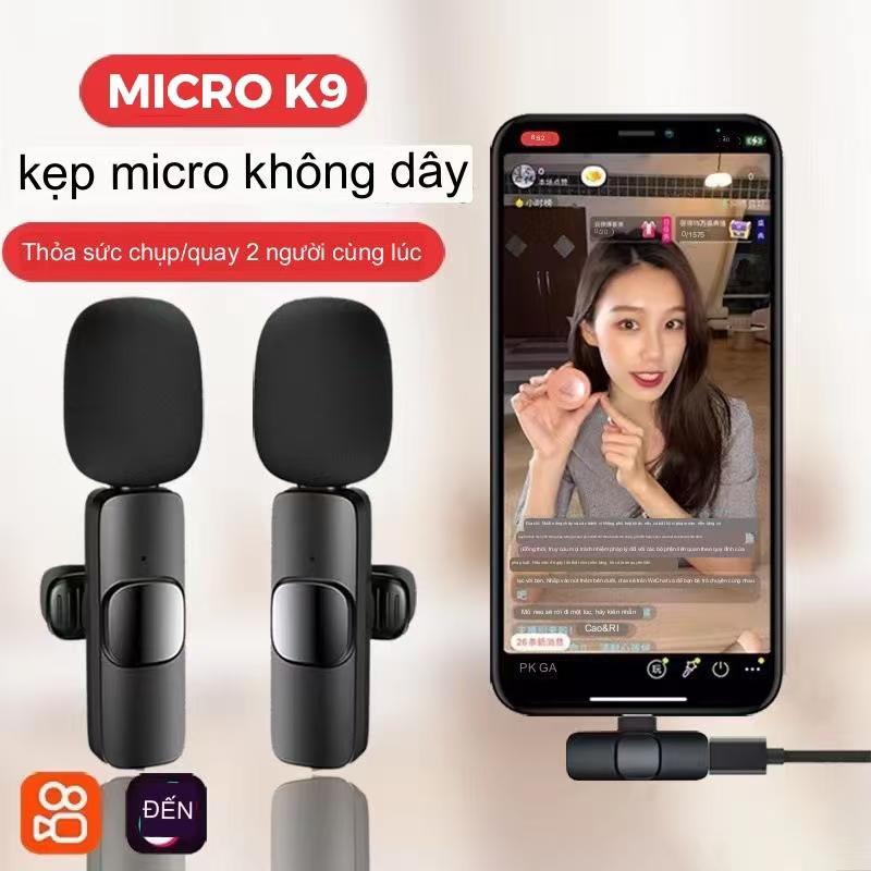  Micro Lavalier không dây Thích hợp để Phát Sóng Trực Tiếp và quay Video Ngoài Trời Âm Thanh Sức Mạnh Cao trong sáng Cắm Type-C và iOS Cầm Tay Có Thể Sạc Lại Mic Cầm Tay Giảm Duyên Phạm Vi Tối Đa 10m K9 