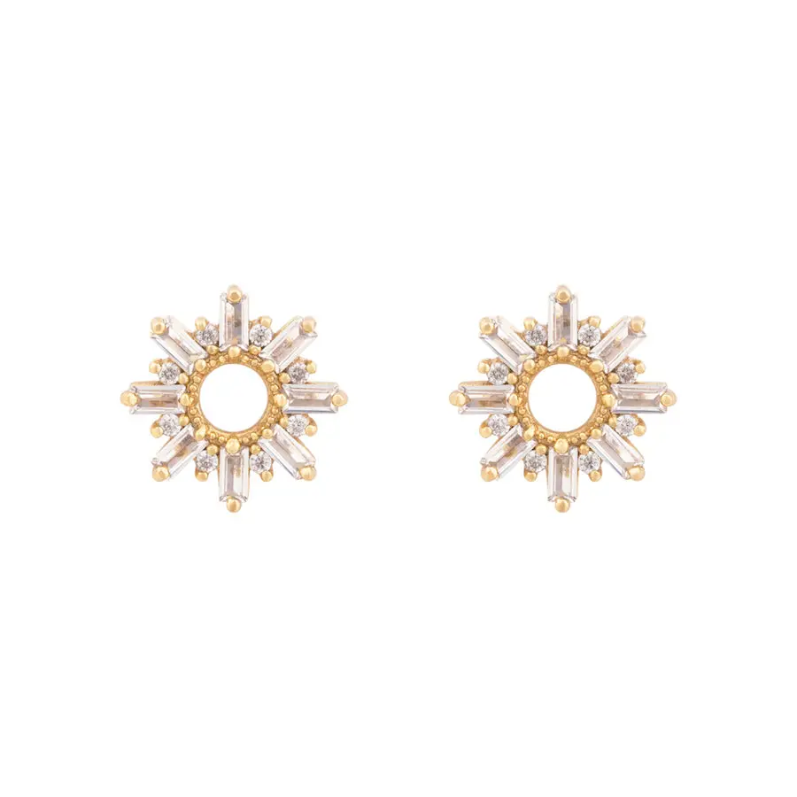 Wanderlust + Co Sunseeker Baguette Gold Earrings 14K Gold Plated Hypoallergenic Jewelry Shower-safe