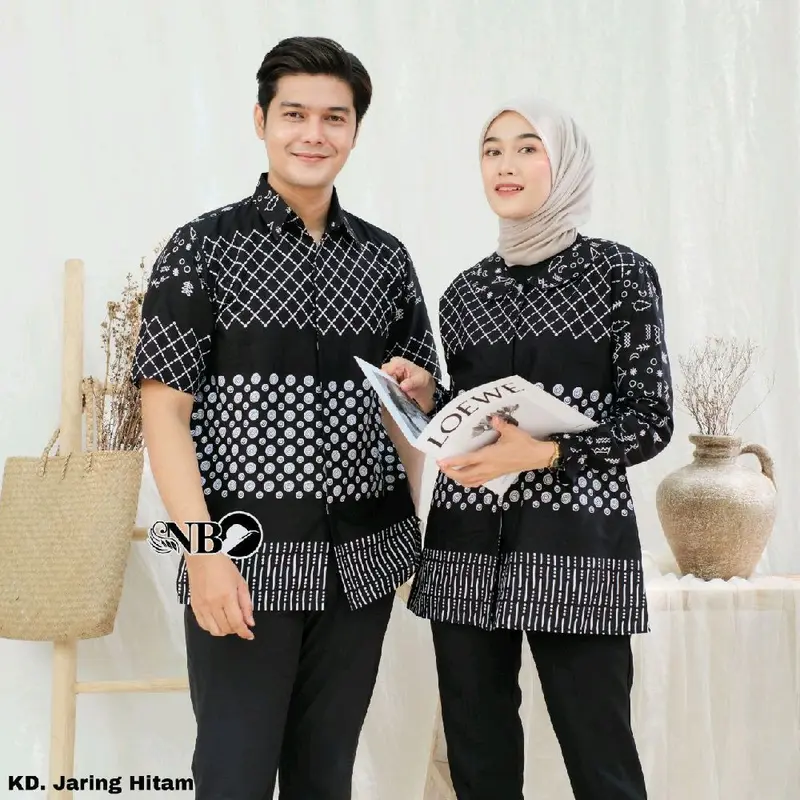 Baju Batik Couple Pasangan Kekinian  Atasan Motif Jaring Matt Katun Premium 1