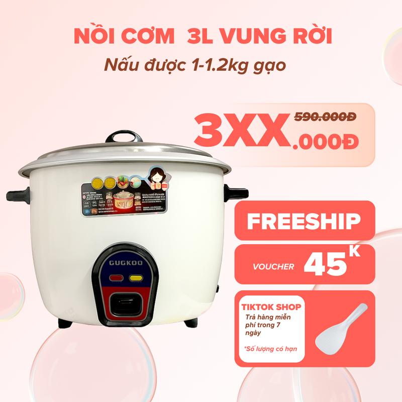  Nồi Cơm Điện 3 Lít Vung Rời  GUCKDD Không Chống Dính,Công Suất 1000W nấu được 1-1.2kg gạo Tiết Kiệm Điện Phục Vụ 7-9  Người Ăn Cơm Ngon Dẻo Thơm Màu Đỏ Trắng 