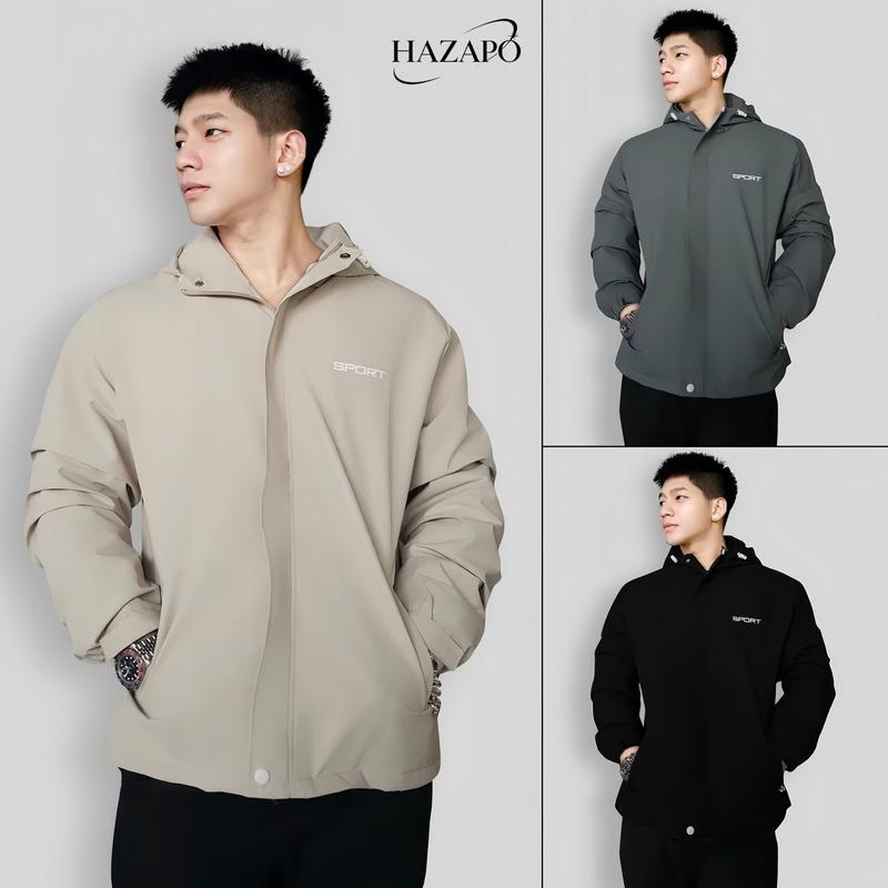 Áo Khoác Gió 2 Lớp SPORT Chống Nước Cản Bụi Chống UV Có Mũ Liền Trùm Đầu Thoải