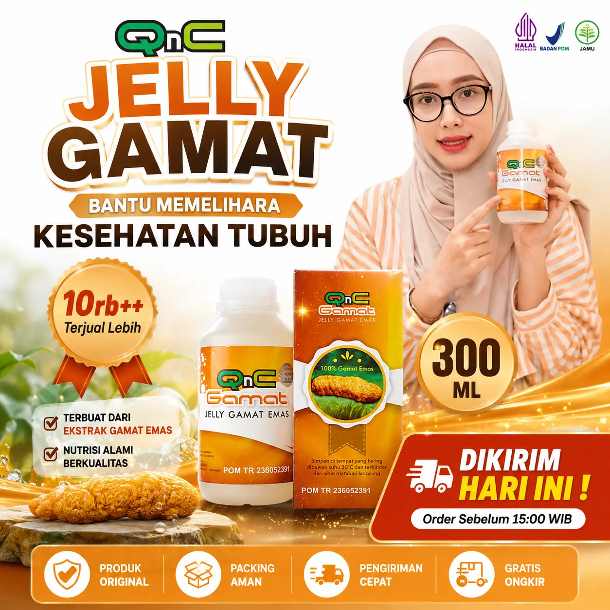 QnC Jelly Gamat Emas Asli 100% ORIGINAL Herbal Multi Khasiat AMPUH NAMUN SETIAP ORANG HASILNYA BERBEDA