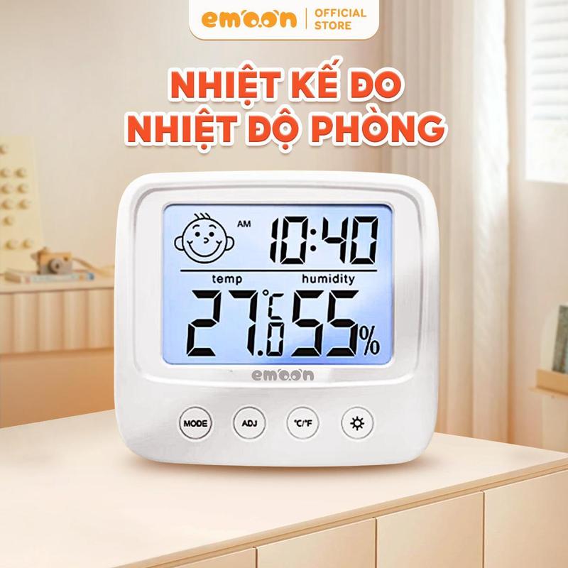 [LIVE] Nhiệt Ẩm Kế Đo Nhiệt Độ Phòng Điện Tử EMOON Cho Bé, 4 Trong 1: Đo Nhiệt Độ, Độ Ẩm, Báo Thời Gian, Cảnh Báo Cảm Xúc Có Đèn Led Sáng, Tặng Kèm Pin.