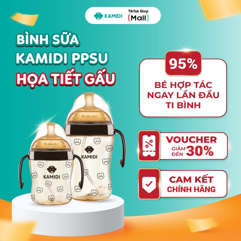 Bình sữa PPSU kamidi chống sặc, đầy hơi, tu ti mọi tư thế nằm ngồi họa tiết gấu núm silicone mềm mại chuẩn khớp ngậm cho bé binh  chongsac