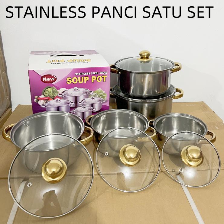 CUCI GUDANGGG !!! Panci 1 set isi 5 merk DNN SUP POT Stainless steel PANCI kukusan tutup glass 3