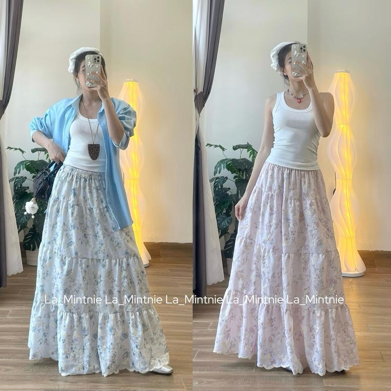  Chân váy thêu hoa 4 tầng bồng bềnh nữ 
