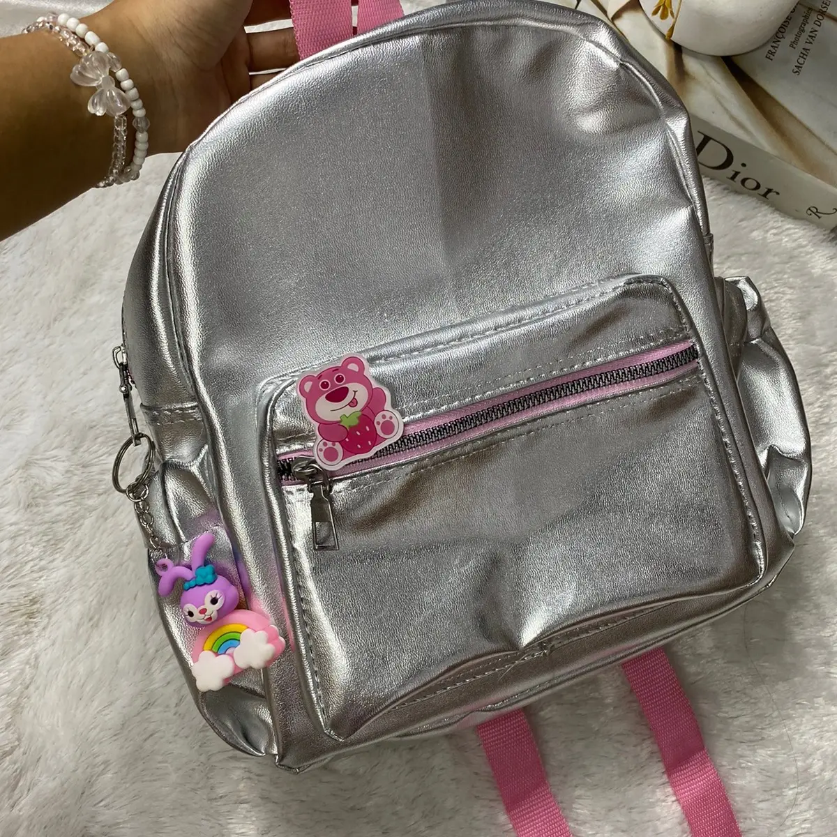 Tas Ransel Wanita ZAYLINE Silver Kulit Sintetik Muat Buku Paket LKS - Backpack Stylish Elegant - Tas Gendong Wanita Korea - Tas Sekolah Kekinian - Tas Lucu Silver Silo