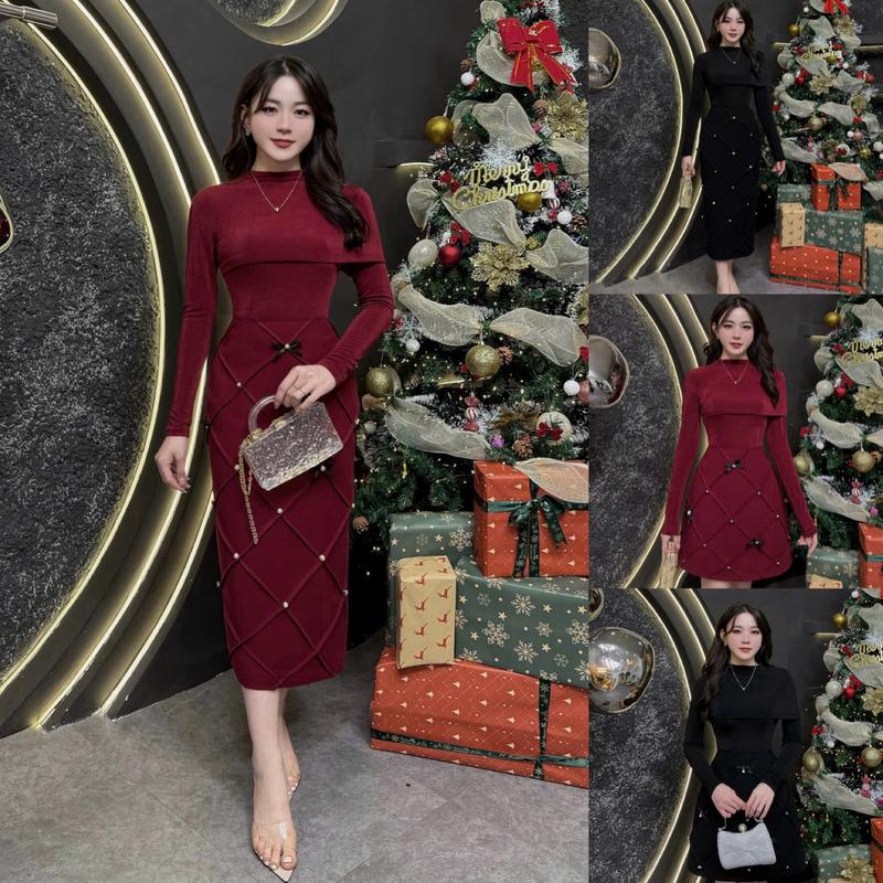  VK15 - Váy Thiết Kế Evii dành cho nữ Đầm thiết kế cổ thuyền phối nhún kim cương co dãn dáng A ngắn họa tiết liền phù hợp đi làm đi chơi và đi dự tiệc. Có Bigsize Women Dress 