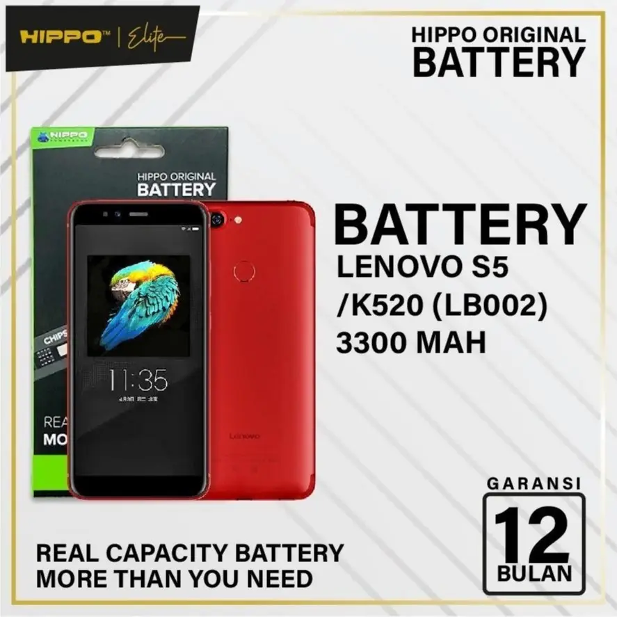 Hippo Baterai For Lenovo S5 K520 LB-002 3300 mAh Garansi Resmi