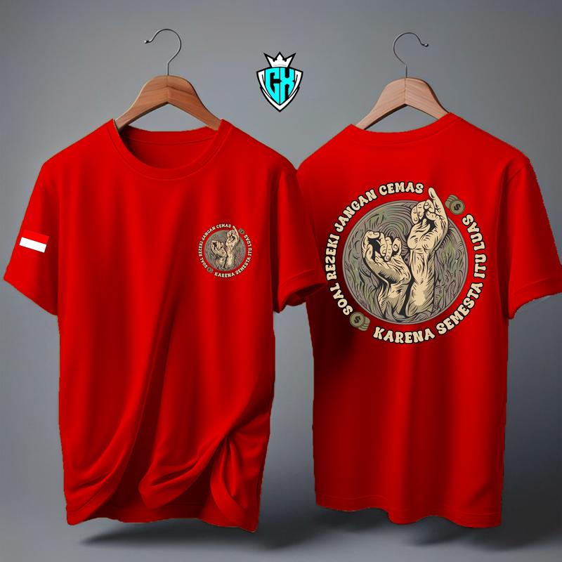KAOS ATASAN SOAL REZEKI JANGAN CEMAS KARENA SEMESTA ITU LUAS BENDERA/KAOS LENGAN PENDEK/KAOS POLOS Oblong Combed Dewasa 3