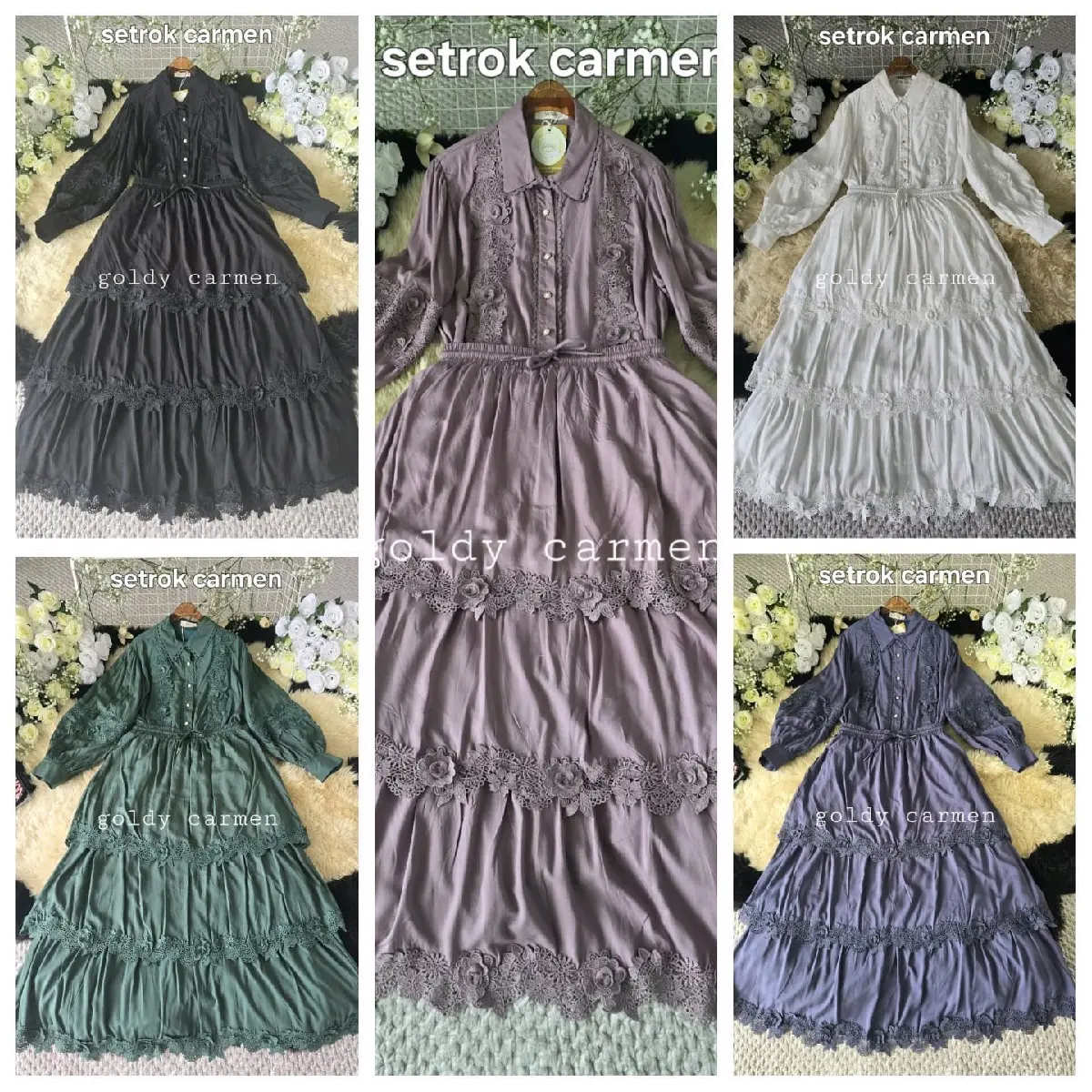 Setrok carmen bahan katun bunga timbul busui frendly