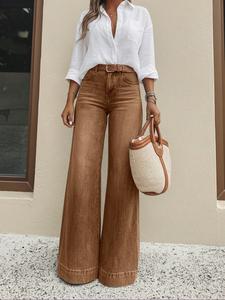 Jeans de mujer de pierna recta y holgados con bolsillos, cómodos y a la moda, perfectos para uso diario, estilo casual versátil