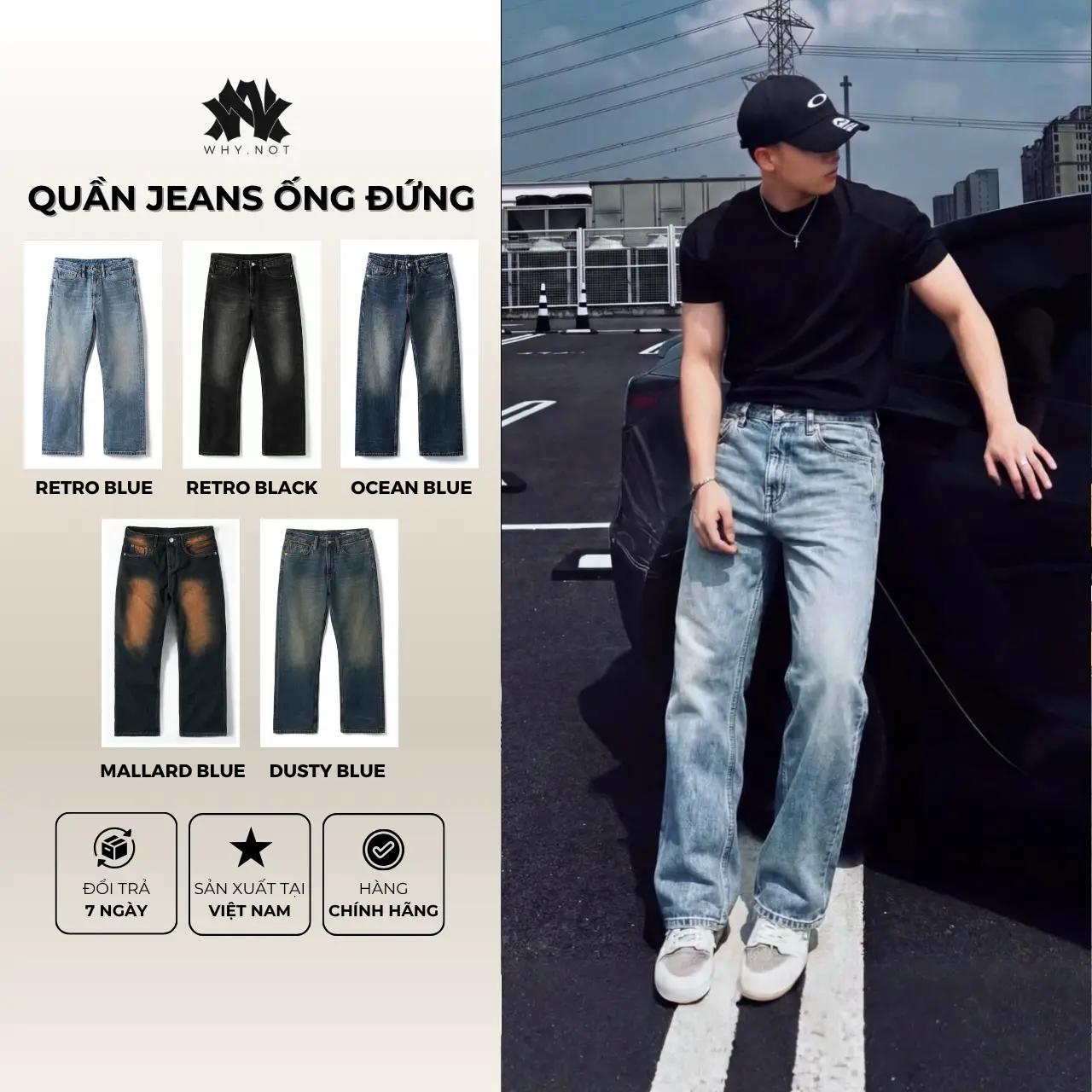 [WHY.NOT] Quần Jean Nam Ống Suông Rộng Màu Xanh Wash Phong Cách Retro Menswear Pants Phiên bản cao cấp Version 2 quần nam