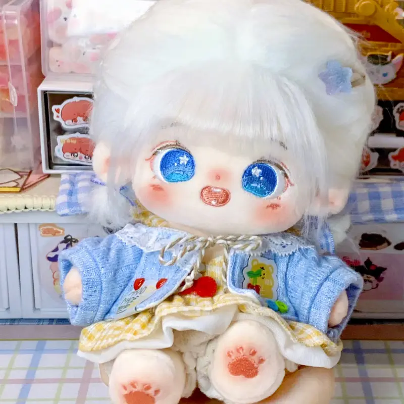 【Boneka + Pakaian】Ready Stock 20cm Cotton Doll with Skeleton, Plush Toy Doll ，Boneka Kapas Crazy and Cute Hair Doll, Non Attribute Naked Doll Set, Girl in Baby Clothes 1