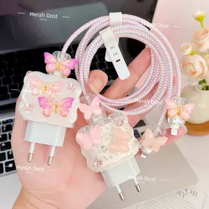 Pelindung Kabel Carger iPhone 18w & 20w Soft TPU Motif Bervariasi Pelindung Adaptor Kepala Carger Case Charger dengan Pelindung Ujung Kabel dan Pengikat Kabel