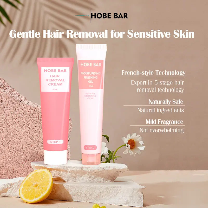 HOBE BAR Gentle Hair Removal Cream with Plant Extracts, Suitable for Both Men and Women (50 ml Depilatory Cream + 30 ml Repair Gel) / Krim Perontok Bulu dengan Ekstrak Tanaman, Cocok untuk Pria dan Wanita (50 ml Krim Depilator + 30 ml Gel Pelembap) Waxing 1