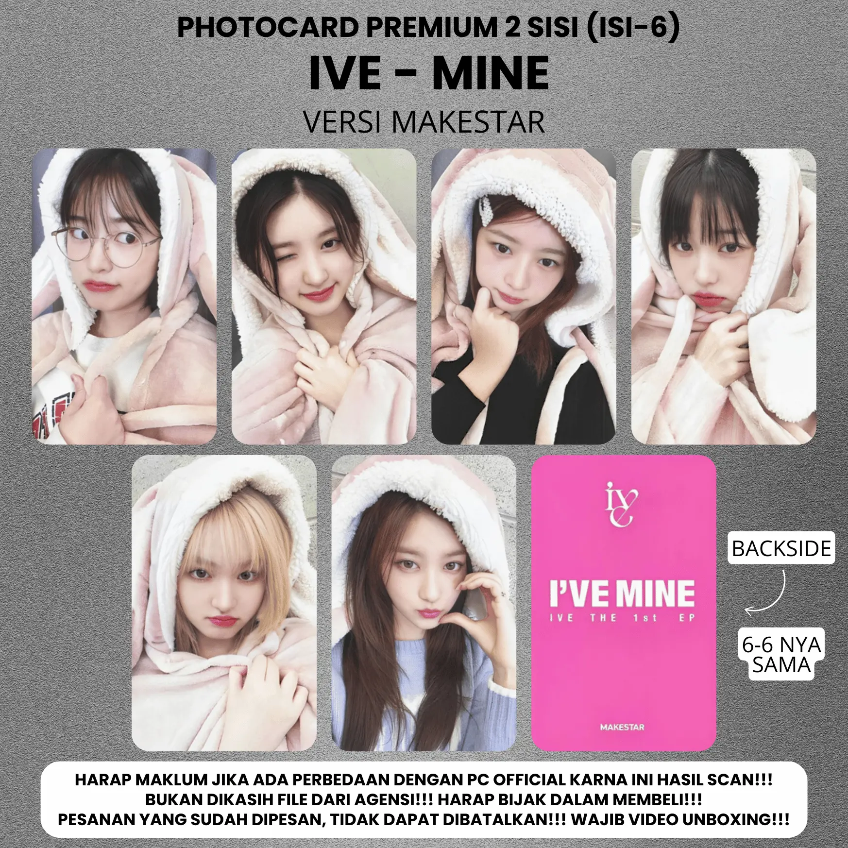 (ISI 6 PCS) Photocard IVE MINE - PC Premium 2 Sisi Kartu Kpop Merch Unofficial