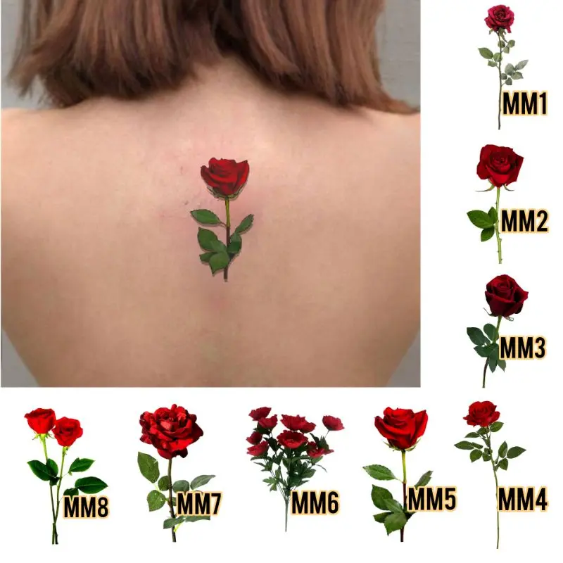 Tato temporer mawar merah tato flower tato red roses Stiker Tato Minimalis - MM