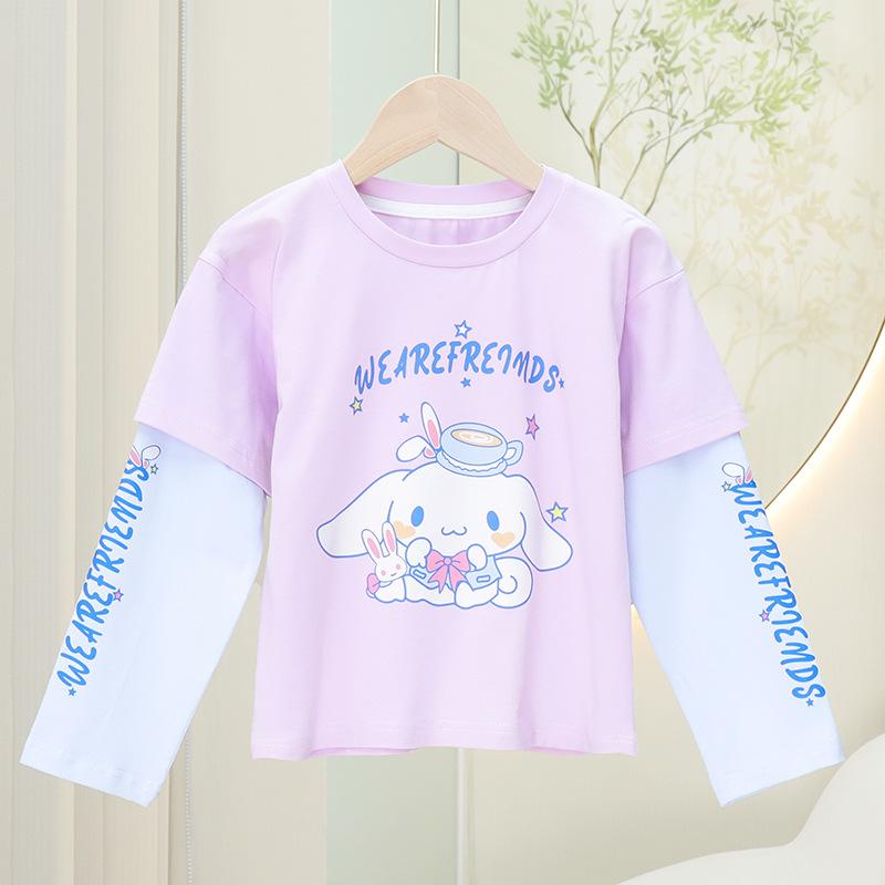Product Introduction of 2023 new sanirio kulomi girlfriend long sleeve T-shirt pure cotton top girls fake two piece T spring and autumn versatile outwear CHILDREN'S top 18