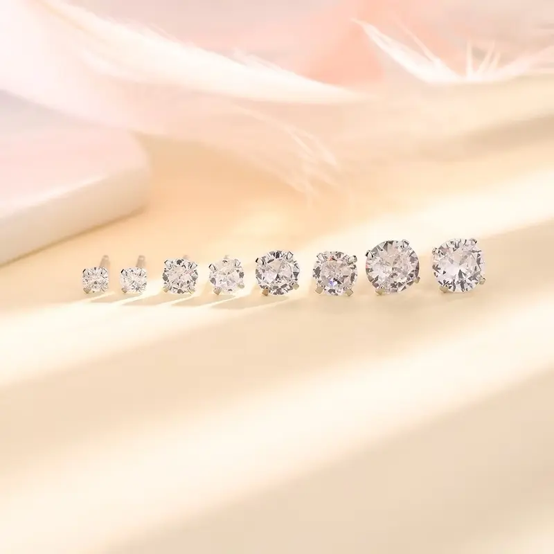 (2pcs/pasang) ANTING-ANTING ANTING ZIRCON KANCING ZIRKON BULAT BAJA TAHAN KARAT TITANIUM ANTING-ANTING SEDERHANA SILVER 925 3
