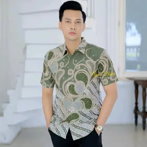 Hem batik pria slim fit MAHAMERU SAGE batik pria lengan pendek warna hijau sage kemeja batik pria hijau sage terbaru batik pria lengan pendek kekinian hem batik slim fit hijau sage terbaru