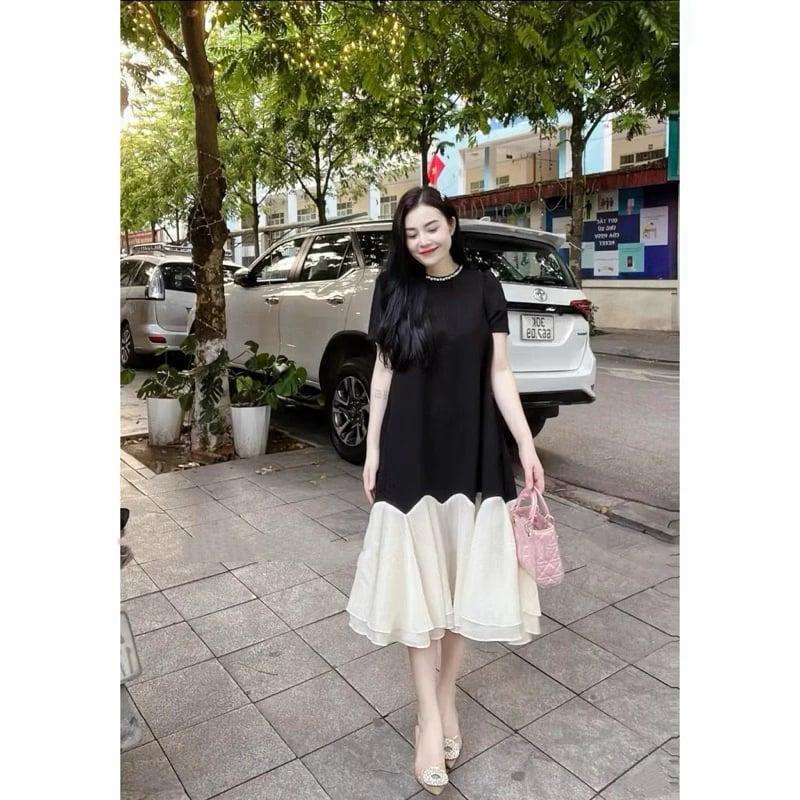 (Có size 45 đến 100kg )Đầm bầu đi tiệc, váy bầu thiết kế cổ thêu đính đá sang chảnh, dáng dài babydoll siêu xinh, hàng nhập Quảng Châu