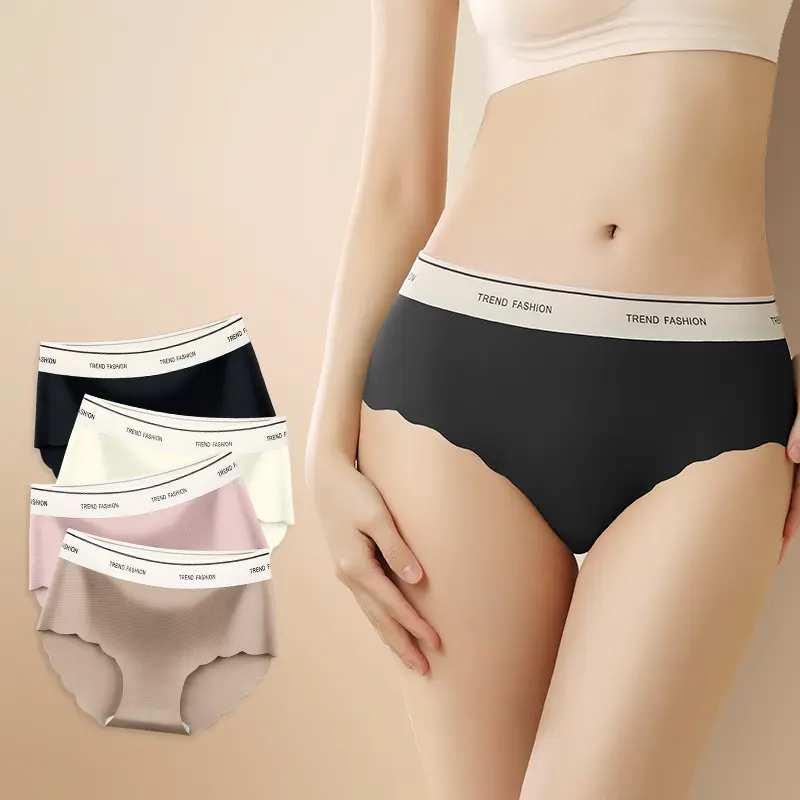 Seamless Ice Silk Panty Briefs Women Mid-Waist Undies Underwear