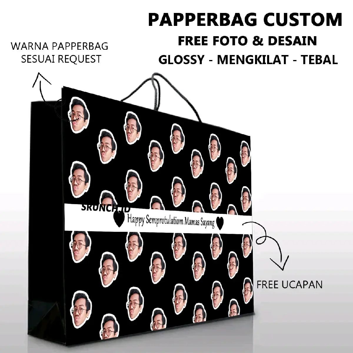 [ 1PCS ] PAPPERBAG CUSTOM WAJAH//FREE DESAIN//FULL COLOUR// SEMUA WARNA BISA//