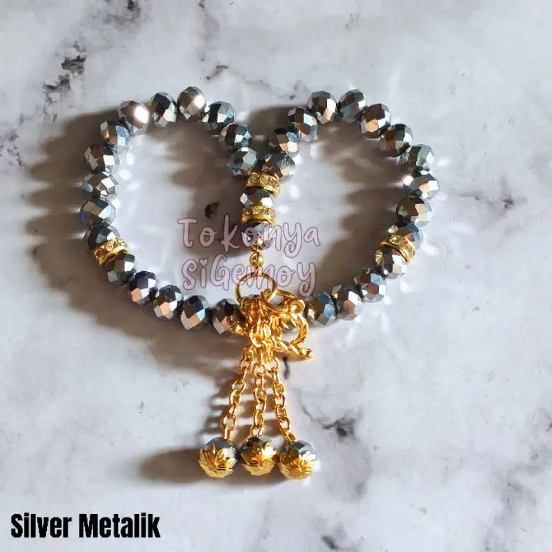 Gelang tasbih 33 butir kristal warna metalik 7