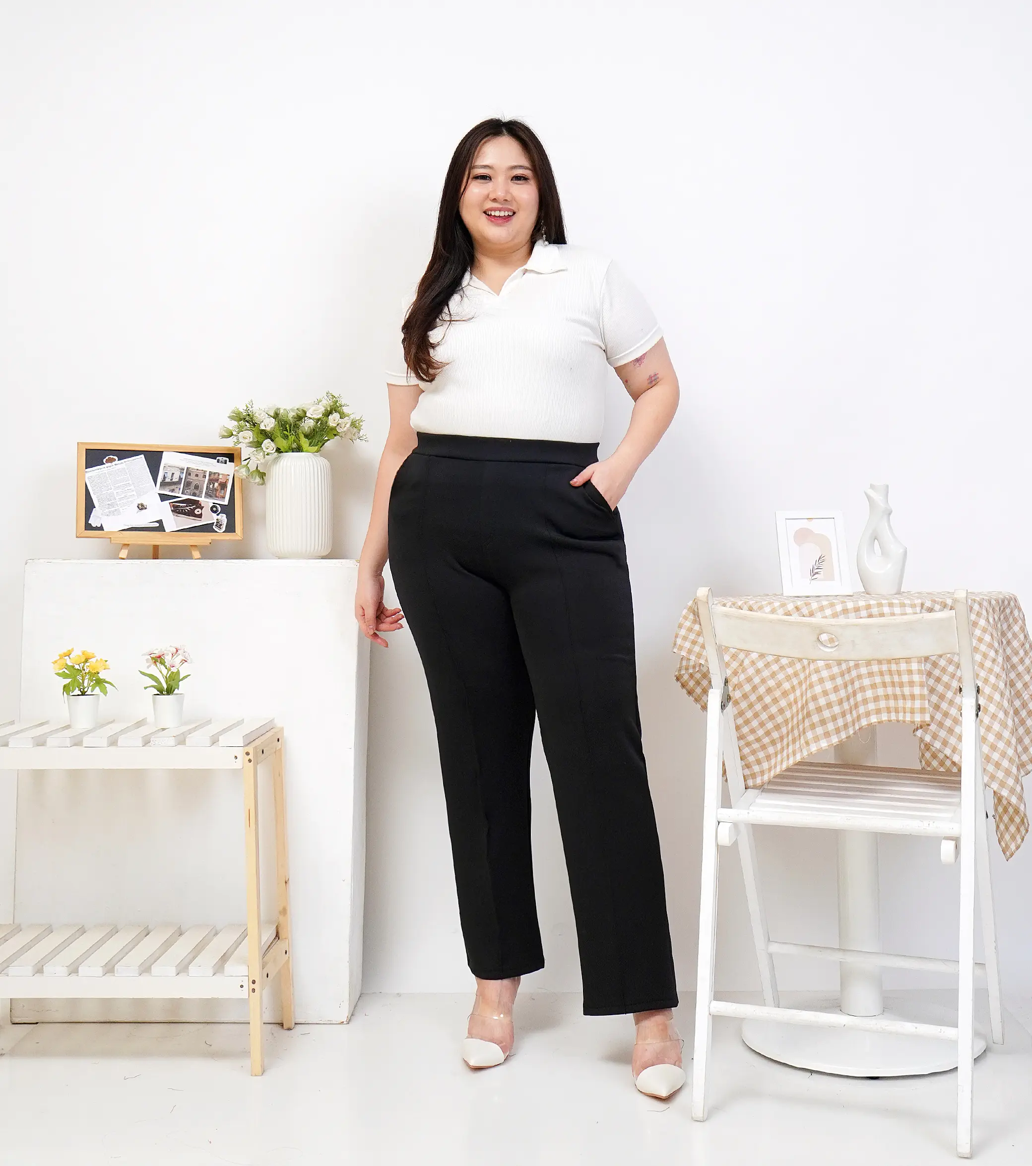 HYGET Celana Kerja Wanita Standar List Highwaist Scuba Premium Jumbo