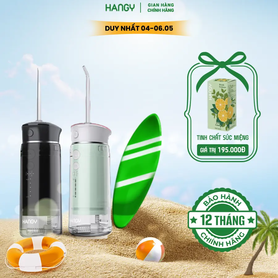Máy tăm nước gấp gọn HANGY HM23 - công nghệ tia nước siêu âm -3 chế độ 5 mức áp lực nước - răng miệng nào cũng sử dụng được