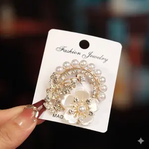 Bros Hijab Bros Peniti Besar Silver Mutiara Gold Cantik Mewah Bros Wanita Bunga mutiara / Bros Dada Unik cantik Clips Hiasan Elegan