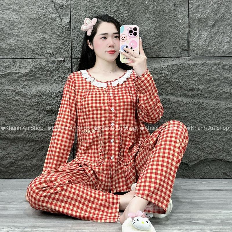 KA112- Quần Ngắn Dưới 1m6,  Cao Hơn 1m6 Ngắn Nên Lên Size - Đồ Bộ Tole Lanh Áo Tay Dài Quần Dài Phối Ren Size 40-80kg Hoạ Tiết Dễ Thương