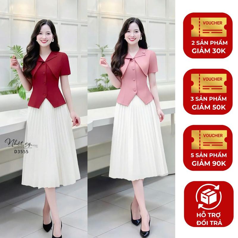 Áo LẺ nữ KHÔNG KÈM CHÂN VÁY thiết kế Nhật Vy kiểu dáng cổ V tay ngắn bigsize chất lụa dài công sở văn phòng dự tiệc quà tặng vợ mẹ màu đỏ đen vàng hồng - D3555 Vest