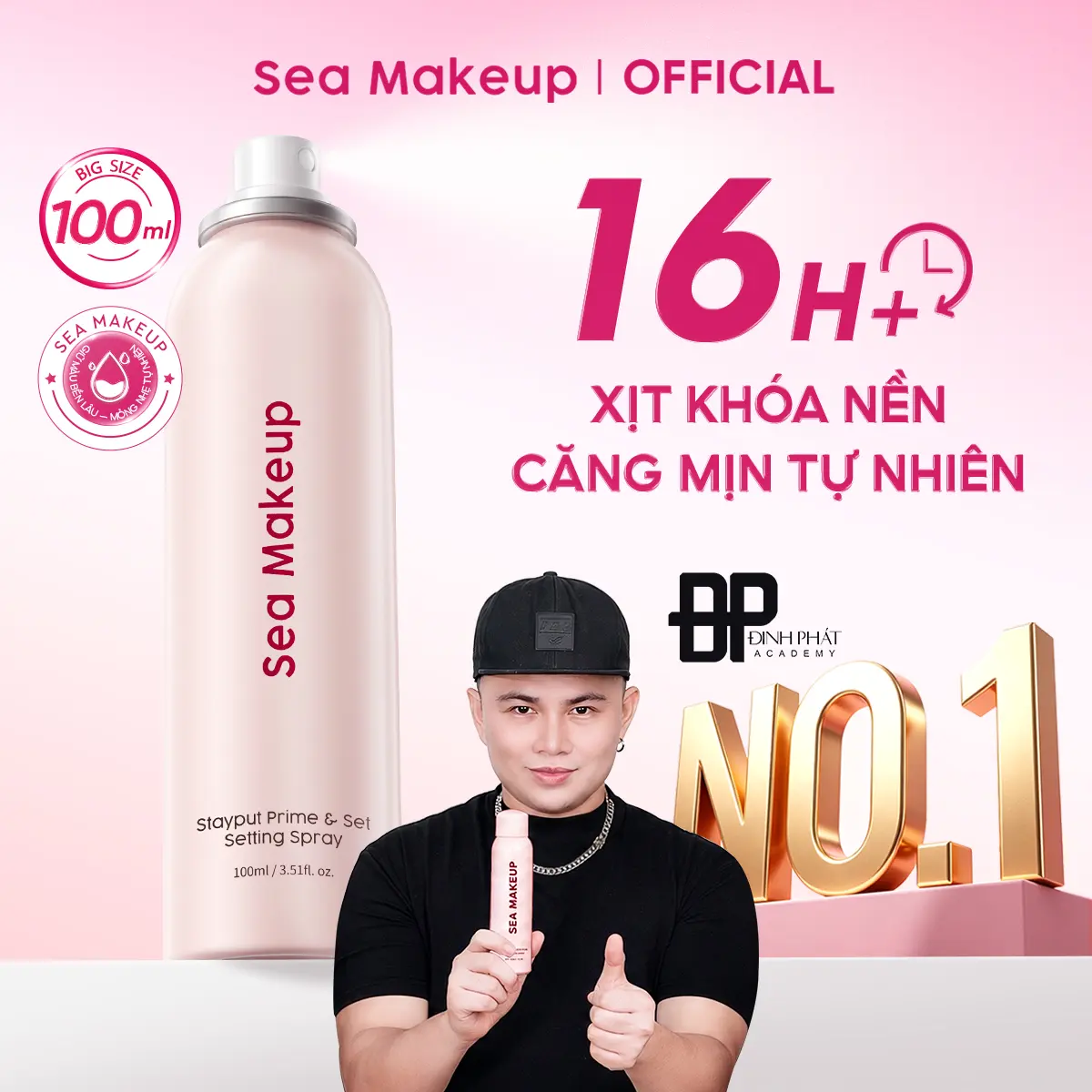 Xịt khoá nền Sea Makeup Hỗ trợ cố định lớp trang điểm dưỡng ẩm lâu trôi và hiệu quả lì mịn 100ml