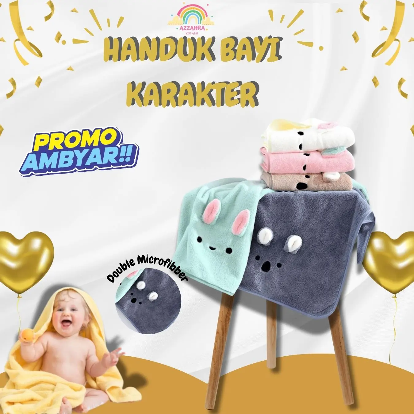 Handuk Mandi Anak Unisex 60x120 cm Microfiber Lembut Murah Berdaya Serap Tinggi Perlengkapan Kamar Mandi Tanduk New Telinga