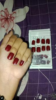 Product Review of 24 buah/kotak anggur merah kuku palsu berbentuk hati Art Lem Nail Box Cat from i**u 0