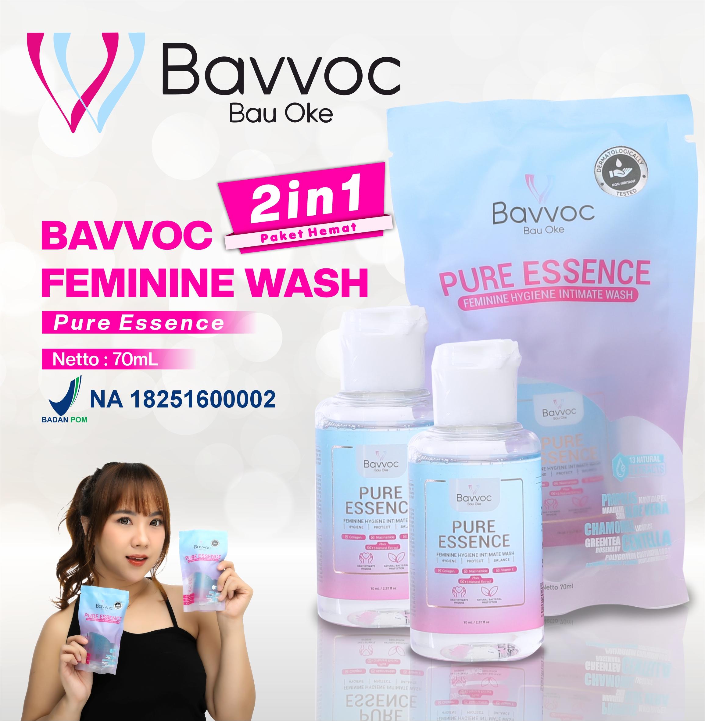 BAVVOC 2 Pcs Pure Essence Feminine Hygiene Wash Sabun Pembersih Kewanitaan Ekstrak Propolis Manjakani I Niacinamide, Perawatan, Cair, Pencerah, Membersihkan wangi wanita Paket Feminime Care pH bpom sirih