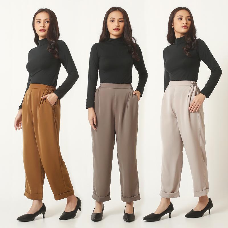 Product Introduction of [BISA COD] - KLEOVA Amber Pants - Celana Baggy Wanita Bahan Tebal dan Jatuh - Celana Dasar Straight Cut Cewek Gendut - Kulot High Waist Premium Jumbo Fit 6