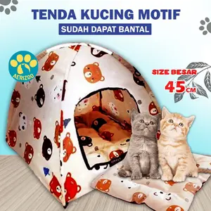 Tenda Kucing Besar Model Lipat Motif Bisa Dicuci Bonus Bantal untuk Alas Tidur Kucing Aerizoo